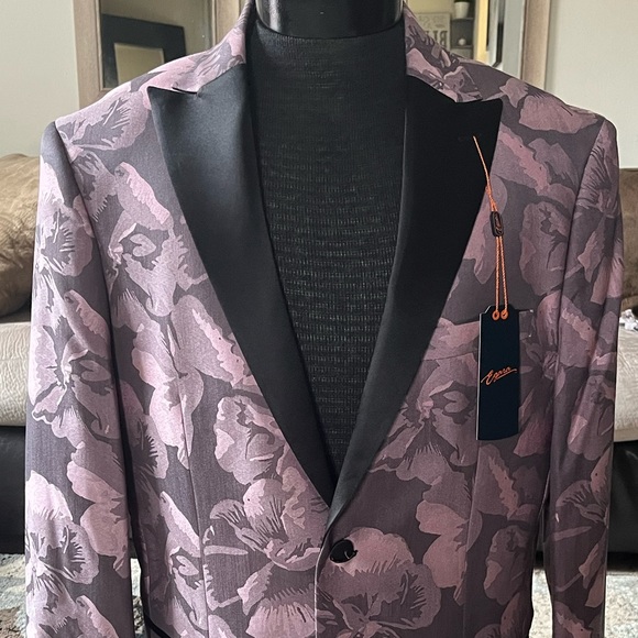 Egara Slim Fit Pink Rose Floral Dinner Jacket - Picture 12 of 13